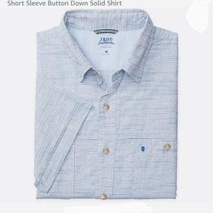 Izod Saltwater Men's Cotton Short Sleeve Button Down Cotton Medium Blue Like New